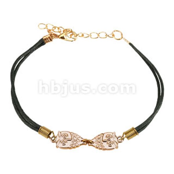 Hovedbilde Owl Cast Iron Leatherette Armbånd - Sort
