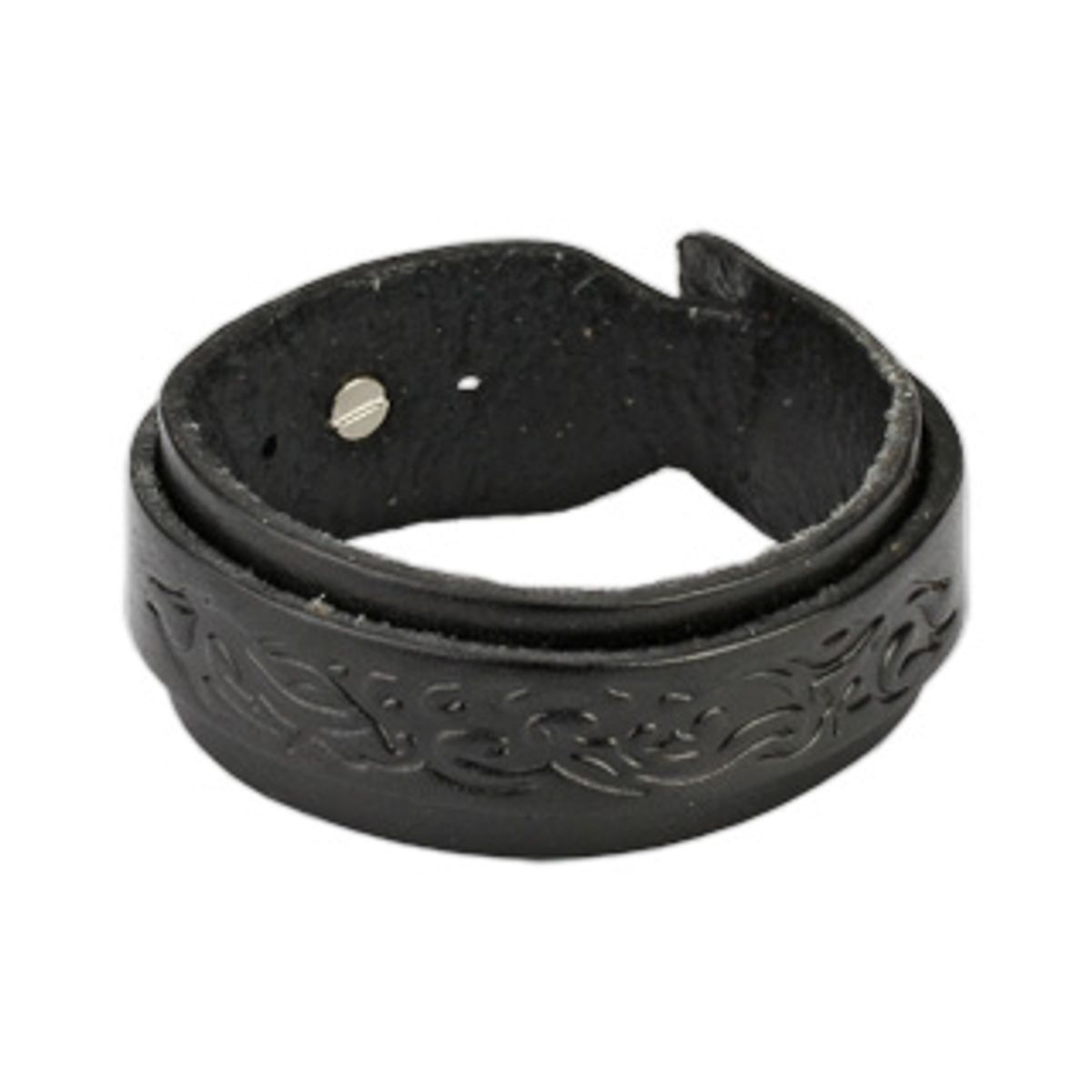 Sort armbånd i lær med buckle wrap tribal design