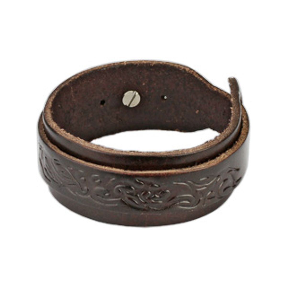 Brunt armbånd i lær med buckle wrap tribal design